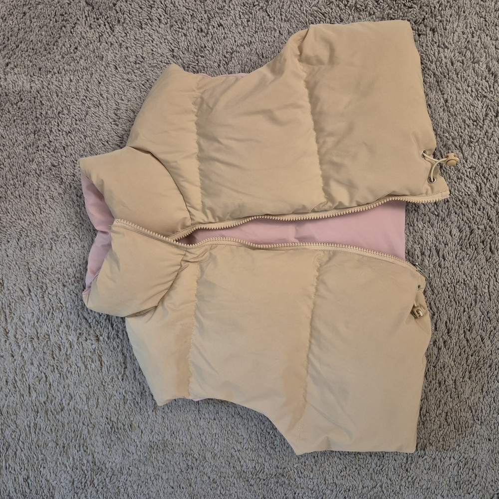 Tan Puffer Vest with Pink Lining